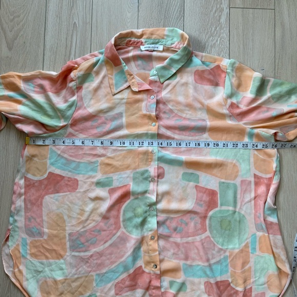 Rose + Olive Pastel Abstract Button-Up Shirt Women’s Size 2X - Picture 4 of 11
